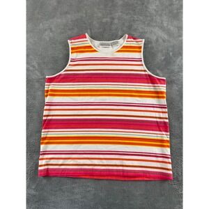 Basic Editions Womens Striped Sleeveless Tank Top Pink Orange Yellow Large‎